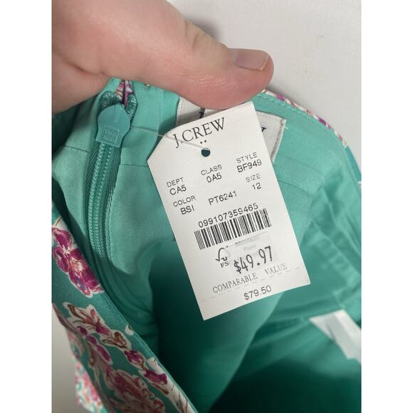 J Crew Pencil Skirt Sz 12 Mint Green Floral Paisley Preppy Tailored NEW Corpcore - Picture 9 of 14
